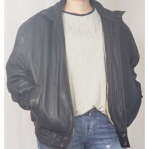 Britches Great Outdoors Leather Black Bomber Aviator Jacket Coat Sz 40 Korea